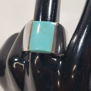 Vintage Taxco Mexico Sterling Silver 925 Turquoise Ring Size 7.5"